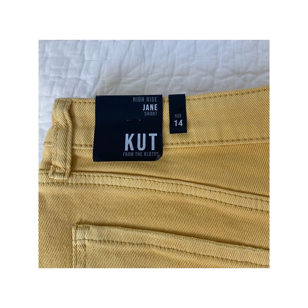 Kut Shorts High Rise Frayed Golden Sun Yellow Jane Hem 5 pocket zip Fly Size 14 - Picture 6 of 13